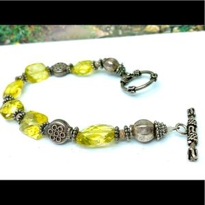 Lemon citrine faceted gemstone silver bracelet. Citrine gem rock Bali bracelet